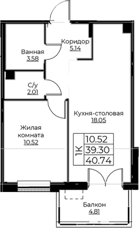 . Вариант № 8058365, 0, площадь - 39.3 квм, цена 7701496 рублей