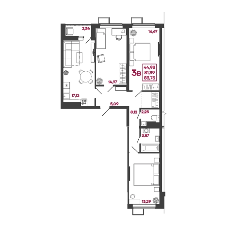 Купить трехкомнатную квартиру в новостройках в районе Железнодорожный в Пензе. Вариант № 140437, 0, площадь -  квм, цена 7118750 рублей