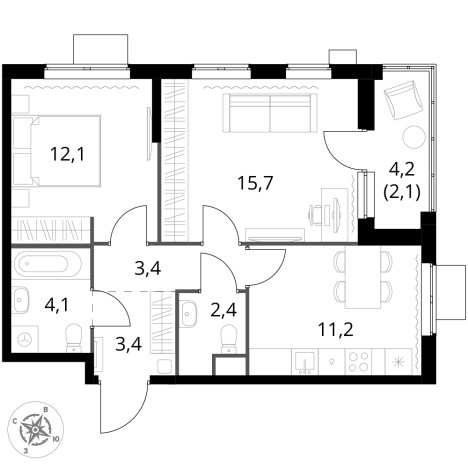 Купить двухкомнатную квартиру у метро Щелковская в Москве. Вариант № 3574483, 0, площадь -  квм, цена 26536320 рублей