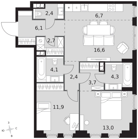Купить трехкомнатную квартиру в ЖК Sydney City в Москве. Вариант № 9507898, 0, площадь -  квм, цена 48234530 рублей