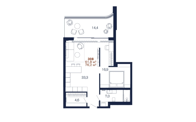 Купить однокомнатную квартиру в Краснодарском крае. Вариант № 2881787, 0, площадь -  квм, цена 83820000 рублей