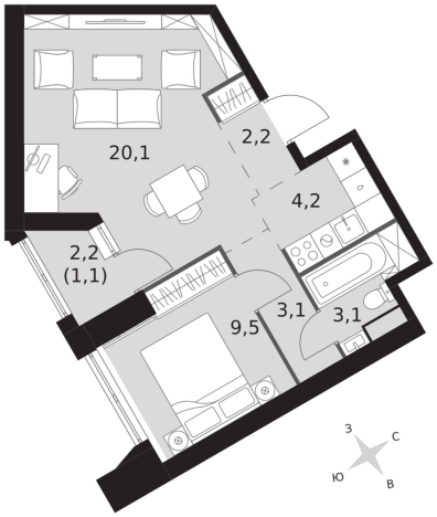 . Вариант № 9519588, 0, площадь - 43.3 квм, цена 29400700 рублей