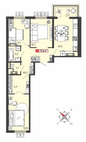 Купить трехкомнатную квартиру в ЖК Жилой комплекс "Радужные дворы" в Пензенской области. Вариант № 103344, 0, площадь -  квм, цена 5756040 рублей