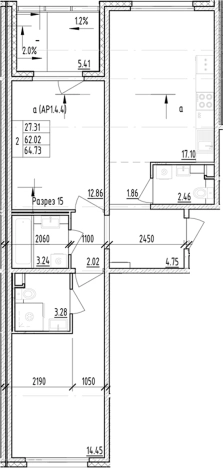 . Вариант № 6854874, 0, площадь - 62.02 квм, цена 13472967 рублей