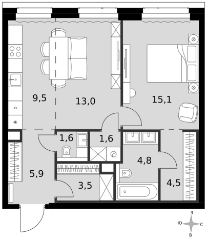 Купить двухкомнатную квартиру в районе Хорошёвский в Москве. Вариант № 9465900, 0, площадь -  квм, цена 47486950 рублей