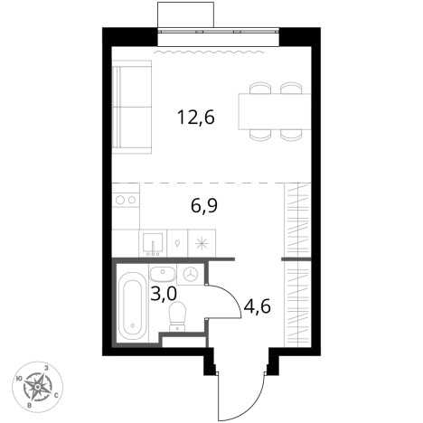 . Вариант № 9905945, 0, площадь - 27.1 квм, цена 8623220 рублей