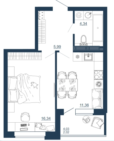 Купить однокомнатную квартиру в ЖК Титул в Воронеже. Вариант № 106348, 0, площадь -  квм, цена 5727150 рублей
