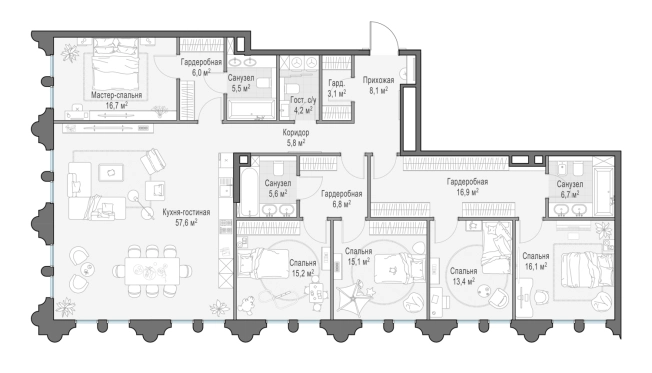 Купить пятикомнатную квартиру у метро Фрунзенская в Москве. Вариант № 169890, 0, площадь -  квм, цена 522050000 рублей