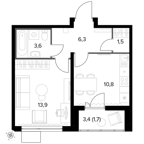 Купить однокомнатную квартиру у метро Битца в Видном. Вариант № 9874981, 0, площадь -  квм, цена 10624420 рублей