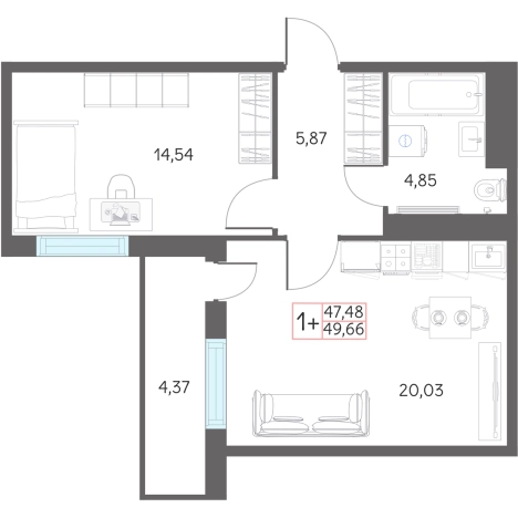 Купить однокомнатную квартиру в новостройках в Тобольске. Вариант № 159708, 0, площадь -  квм, цена 5150000 рублей