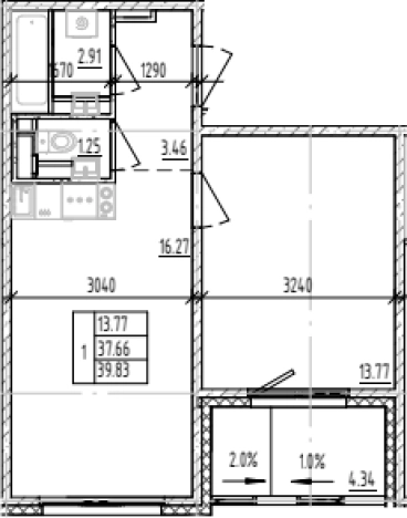 . Вариант № 6854264, 0, площадь - 37.66 квм, цена 9730350 рублей