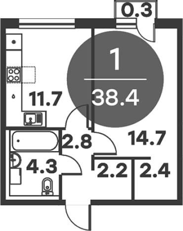 . Вариант № 157341, 0, площадь - 38.1 квм, цена 6380928 рублей