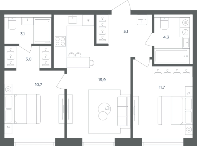 Купить двухкомнатную квартиру в новостройках в Одинцове. Вариант № 160951, 0, площадь -  квм, цена 13522671 рублей