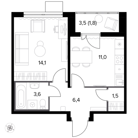 Купить однокомнатную квартиру у метро Битца в Видном. Вариант № 9874967, 0, площадь -  квм, цена 10765540 рублей