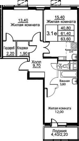 Купить трехкомнатную квартиру в ЖК Кашинцево в Московской области. Вариант № 123396, 0, площадь -  квм, цена 7886400 рублей