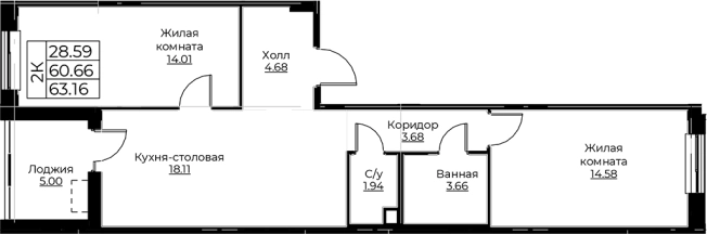 . Вариант № 8058513, 0, площадь - 60.66 квм, цена 10967339 рублей