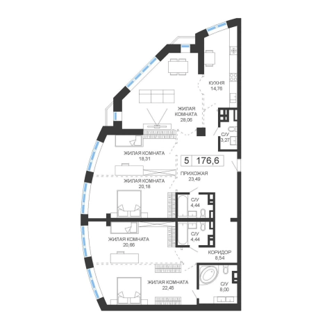 Купить четырехкомнатную квартиру в Приморском крае. Вариант № 6057974, 0, площадь -  квм, цена 45033000 рублей