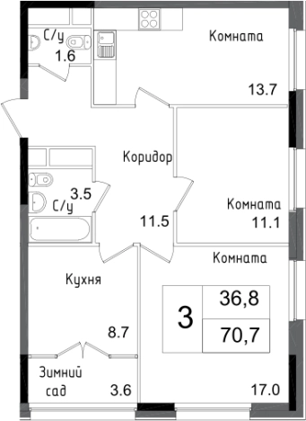 Купить трехкомнатную квартиру в районе Богородское в Москве. Вариант № 62376, 0, площадь -  квм, цена 19145560 рублей