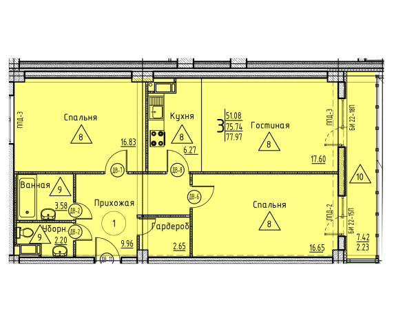 Купить трехкомнатную квартиру в новостройках в ЖК Жилой комплекс "Арбековская застава" в Пензе. Вариант № 69607, 0, площадь -  квм, цена 8732640 рублей