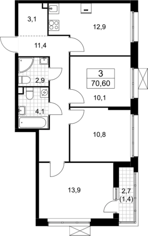 Купить трехкомнатную квартиру у метро Аэропорт Внуково в Москве. Вариант № 3952216, 0, площадь -  квм, цена 11636149 рублей
