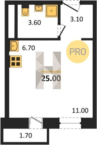 Купить Студию в Микрорайоне 2-й, Северо-Западный жилой район в Ижевске. Вариант № 70962, 0, площадь -  квм, цена 2489200 рублей