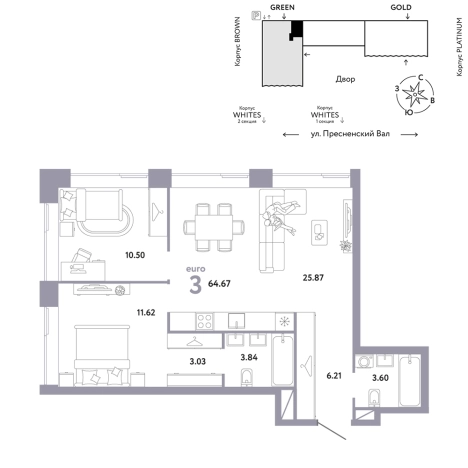 Купить квартиру на улице Пресненский Вал в Москве. Вариант № 121956, 0, площадь -  квм, цена 63373400 рублей