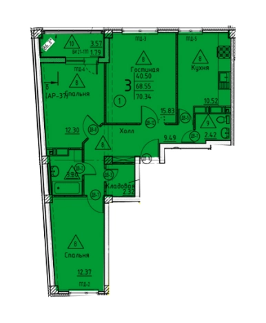 Купить трехкомнатную квартиру в Микрорайоне Маяк, Железнодорожный район в Пензе. Вариант № 69627, 0, площадь -  квм, цена 7878080 рублей
