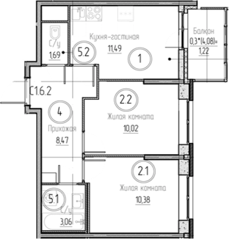. Вариант № 8931156, 0, площадь - 45.11 квм, цена 6994669 рублей