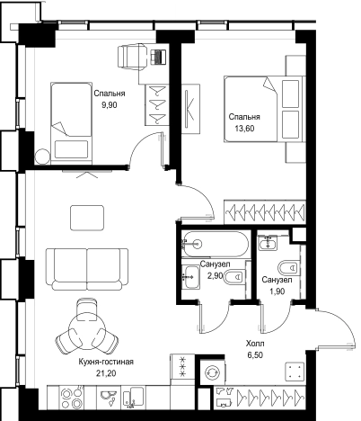 Купить двухкомнатную квартиру у метро Тушинская в Москве. Вариант № 908879, 0, площадь -  квм, цена 26952800 рублей