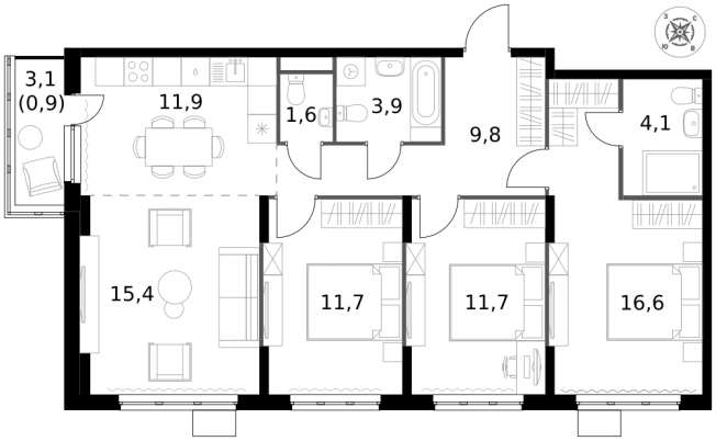 Купить четырехкомнатную квартиру в Московской области. Вариант № 9953684, 0, площадь -  квм, цена 18650040 рублей