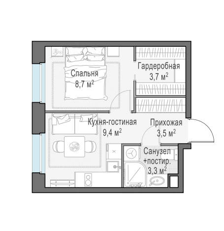 Купить однокомнатную квартиру в ЖК Белый Grad в Мытищах. Вариант № 168046, 0, площадь -  квм, цена 6980000 рублей