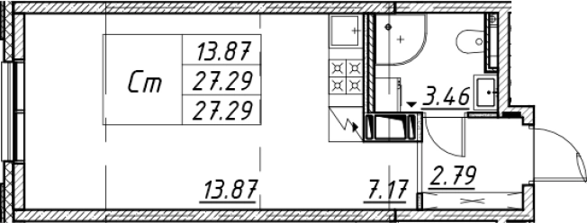 . Вариант № 7849793, 0, площадь - 27.29 квм, цена 8002546 рублей