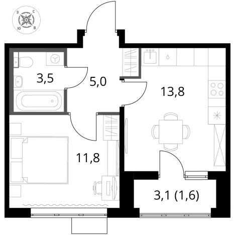 . Вариант № 9825195, 0, площадь - 35.7 квм, цена 13394640 рублей