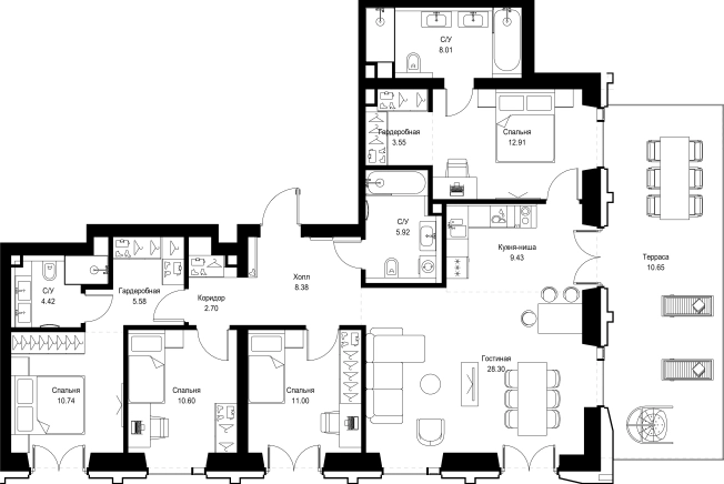 Купить четырехкомнатную квартиру в районе Можайский в Москве. Вариант № 10349857, 0, площадь -  квм, цена 97595877 рублей
