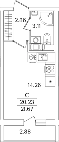 . Вариант № 6713229, 0, площадь - 20.23 квм, цена 7206304 рублей