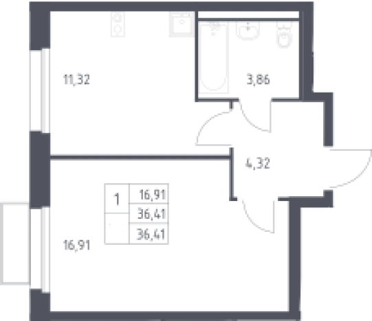 . Вариант № 3556688, 0, площадь - 36.41 квм, цена 7745595 рублей