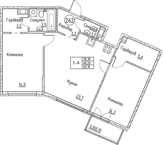 . Вариант № 6829702, 0, площадь - 68.2 квм, цена 14412187 рублей