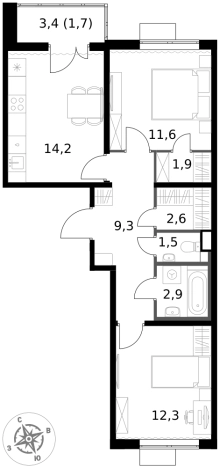 Купить двухкомнатную квартиру в ЖК 1-й Химкинский в Химках. Вариант № 9712328, 0, площадь -  квм, цена 15326500 рублей