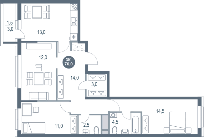 Купить трехкомнатную квартиру в Микрорайоне Новые Котельники, Котельники в Котельниках. Вариант № 9694245, 0, площадь -  квм, цена 12797832 рублей
