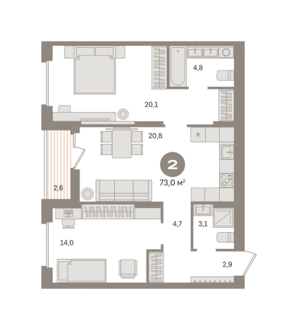 Купить двухкомнатную квартиру в ЖК Первый квартал. Вторая очередь в Московской области. Вариант № 8615461, 0, площадь -  квм, цена 12460000 рублей