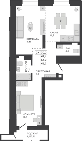 Купить двухкомнатную квартиру в новостройках на улице Тесла в Новосибирской области. Вариант № 7627535, 0, площадь -  квм, цена 10875480 рублей