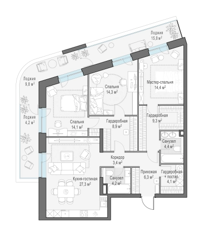 Купить квартиру в ЖК FORIVER в Москве. Вариант № 91531, 0, площадь -  квм, цена 85360000 рублей