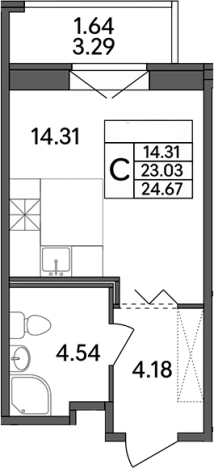 Купить Студию у метро Парнас в Ленинградской области. Вариант № 7601292, 0, площадь -  квм, цена 3429130 рублей