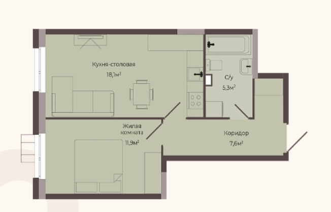 . Вариант № 123079, 0, площадь - 42.9 квм, цена 6821100 рублей