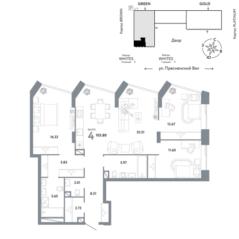 Купить квартиру на улице Пресненский Вал в Москве. Вариант № 10442006, 0, площадь -  квм, цена 89775400 рублей