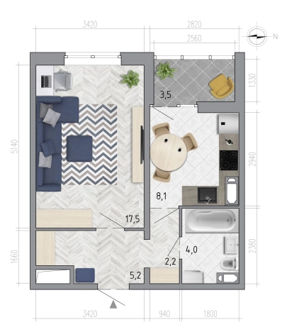 Купить квартиру в ЖК Новый микрорайон Боровое в Воронеже. Вариант № 1042615, 0, площадь -  квм, цена 4348021 рублей
