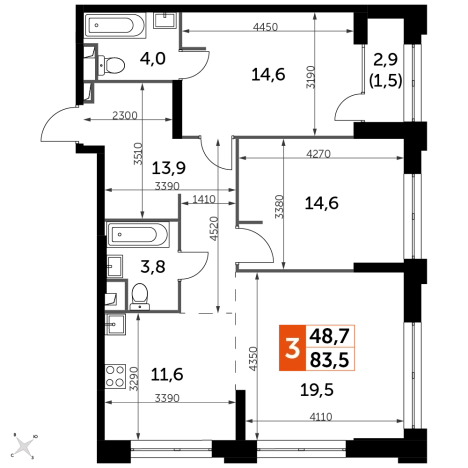 Купить трехкомнатную квартиру в ЖК Sydney City в Москве. Вариант № 62907, 0, площадь -  квм, цена 47473925 рублей