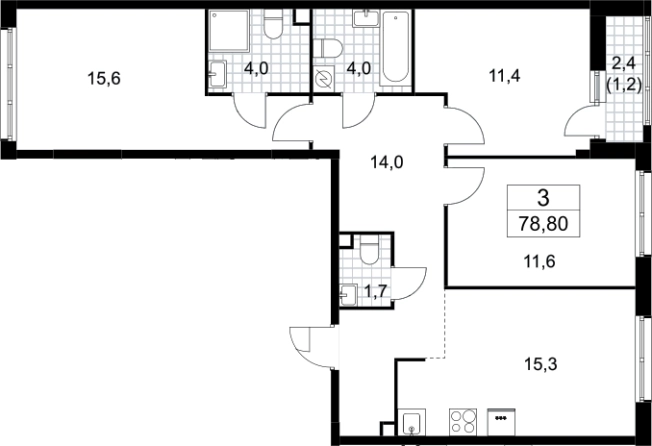 . Вариант № 3951791, 0, площадь - 77.6 квм, цена 14218801 рублей