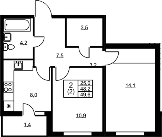 Купить двухкомнатную квартиру в ЖК Ермак в Ленинградской области. Вариант № 6609840, 0, площадь -  квм, цена 7385800 рублей