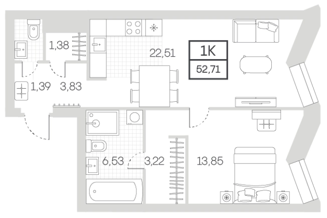 . Вариант № 78509, 0, площадь - 52.71 квм, цена 24773700 рублей